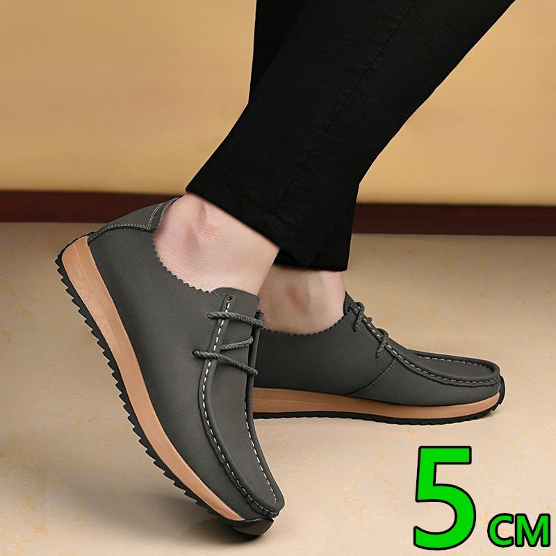 Men Casual Leather Elevator Shoes Women Flat/5cm Height Increase Breathable Lightweight Comfortable Loafers Unisex Lift Sneakers