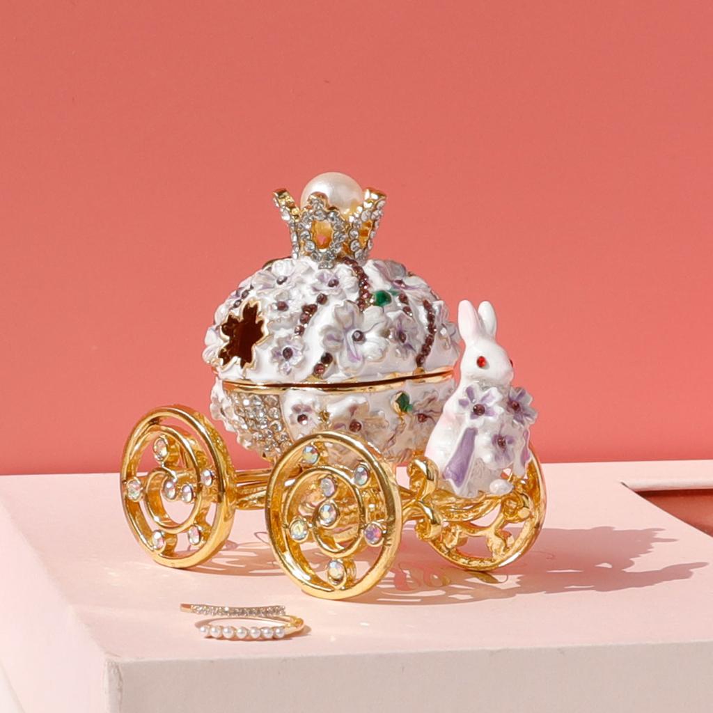 Wedding Ring Box Romantic Sakura Rabbit Carriage Home Decor Cute Gift for Girls Jewelry Storage