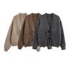 Kaslead New Women clothes Western Style Fashion Arabesquitic Fabric Handmade Buckle Knit cardigan Sweater Outerwear