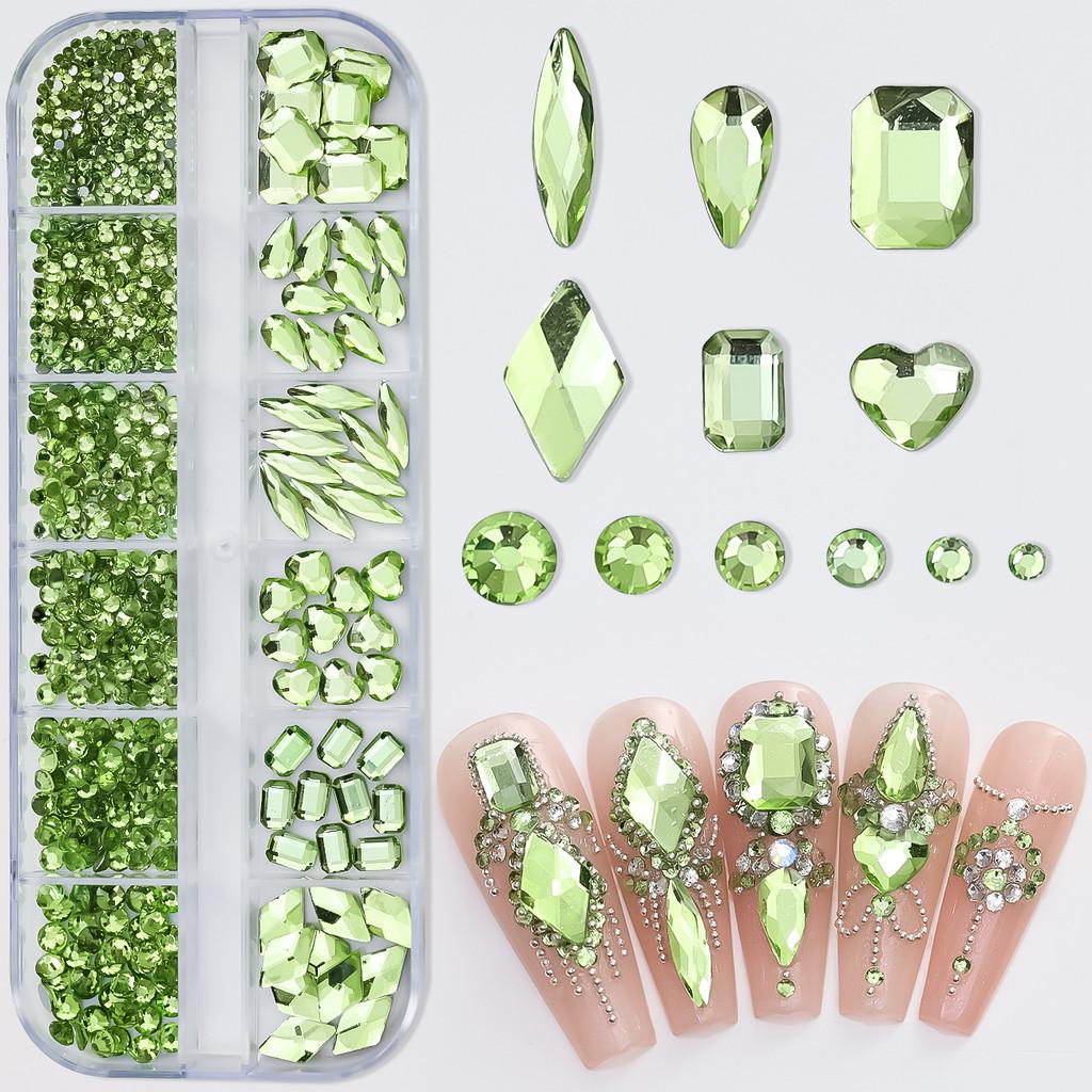 12Grids Flatback Glass Nail Art Rhinestone Multi-shape Crystal Nail Art Gemstones Nail Accessory