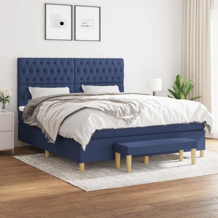 Maison Exclusive - Lattenrost-Bettgestell mit Matratze Blau 180x200 cm Stoff