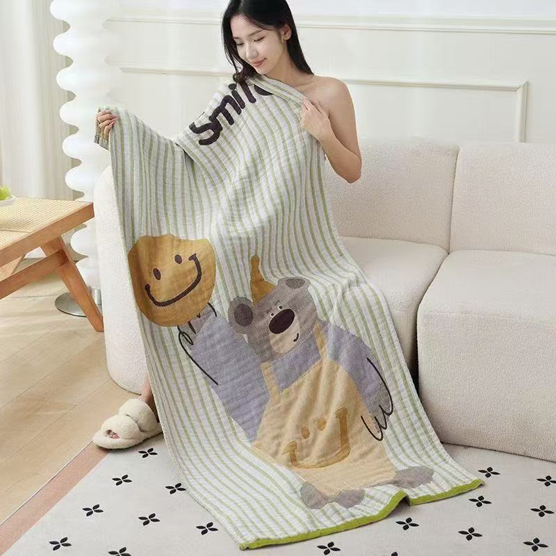 Pure Cotton Large Bath Towel Class A Maternal And Infant Pure Cotton Gauze Bath Towel Cartoon Embroidered Bath Towel Super Soft And Machine Washable