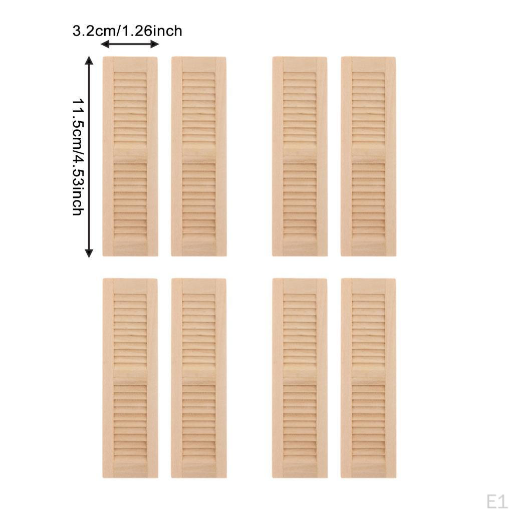 8pcs 1/12 Dollhouse Living Room Furniture Wood Shutters Diy Window Accessories, Unpainted