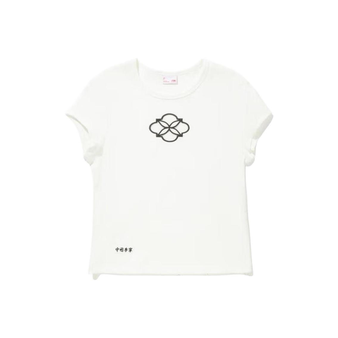 

Li Ning Пуловер с круглым вырезом Модный принт Простой Универсальный Приталенный Футболка с коротким рукавом Женская футболка AHSV998-2 S