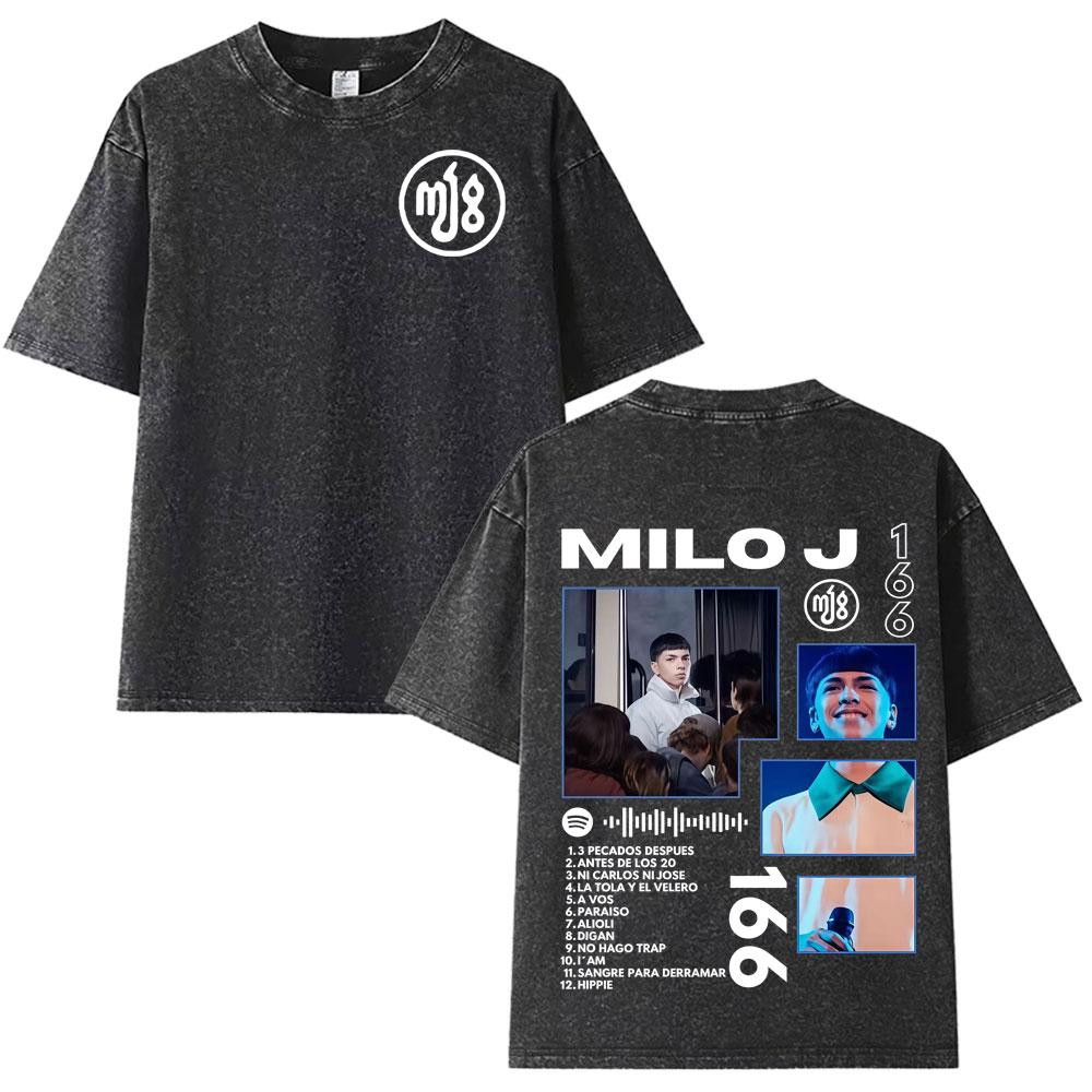 Milo J  Album Casual Graphics Vintage Washed Tee Hip Hop Oversized T Shirt Mens Women Streetwear Short Sleeve Tshirts Unisex