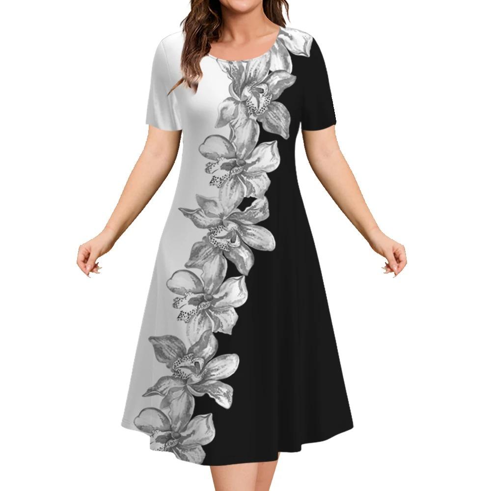 Estampa floral feminina elegante vestido midi, roupas femininas de manga curta extragrande, moda verão, 2024