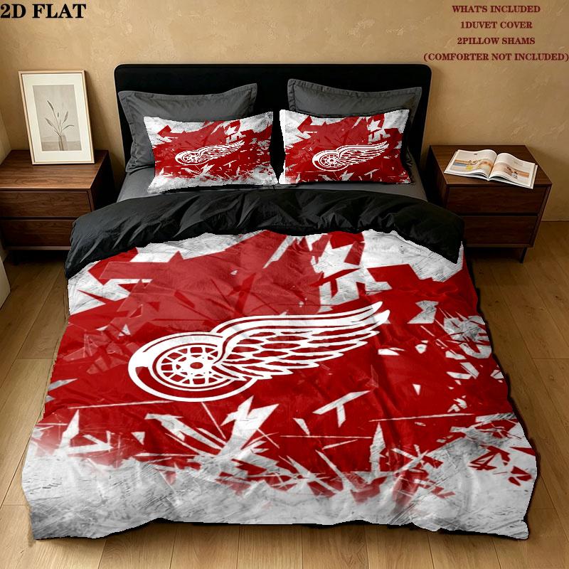Detroit Wings Pattern Bedding uilt Set uilt Cover Pillowcase Home Decoration Birthday Gift (1 * duvet cover + 2 * pillowcase without core)