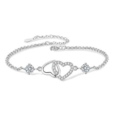 Zircon Double Heart Charm Bracelet Fashionable Party Accessories Jewelry for Sensitive Skin Versatile Women Accessory