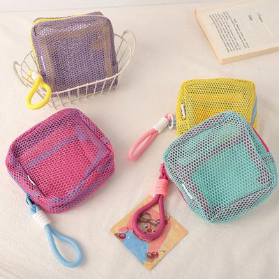 Dopamine Color Square Cosmetic Pouch Mini Makeup Bag Polyester Multi-Compartment Organizer Wrinkle-Resistant Travel Essentials