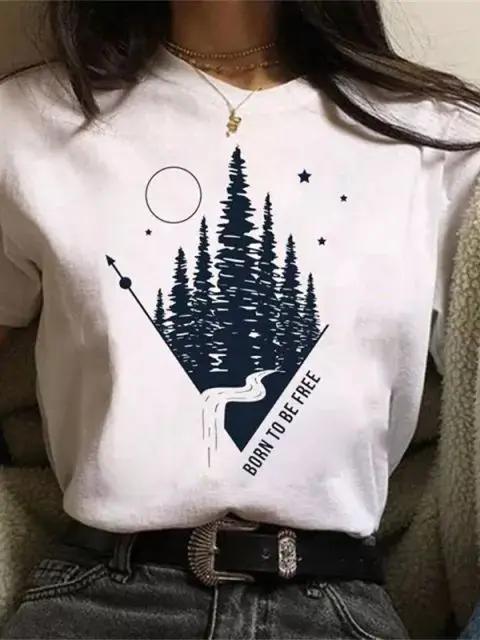 Maycaur Newest Funny Moon Print T Shirt Women White and Black Shirts Fashion Round Neck Short Sleeve T-Shirt Summer Tees Casual Top