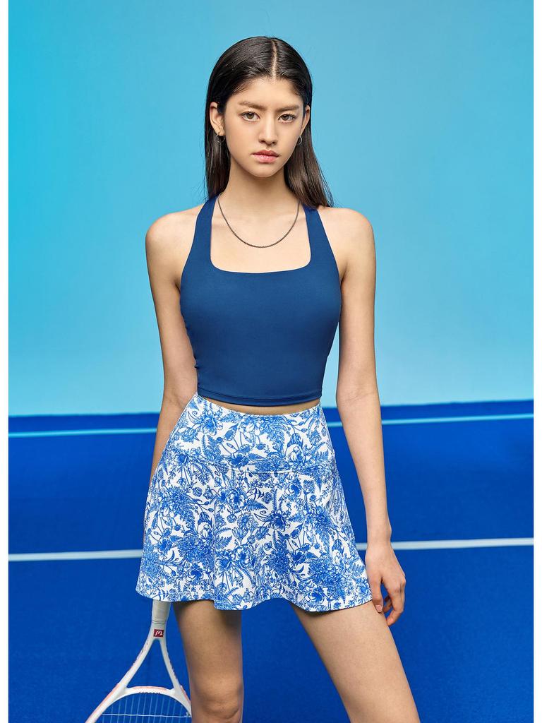 Women's Summer Activewear Set: Yoga Print Mini Skirt & Bra - Anti-Exposure for Outdoor Sports (Golf, Tennis, Badminton)