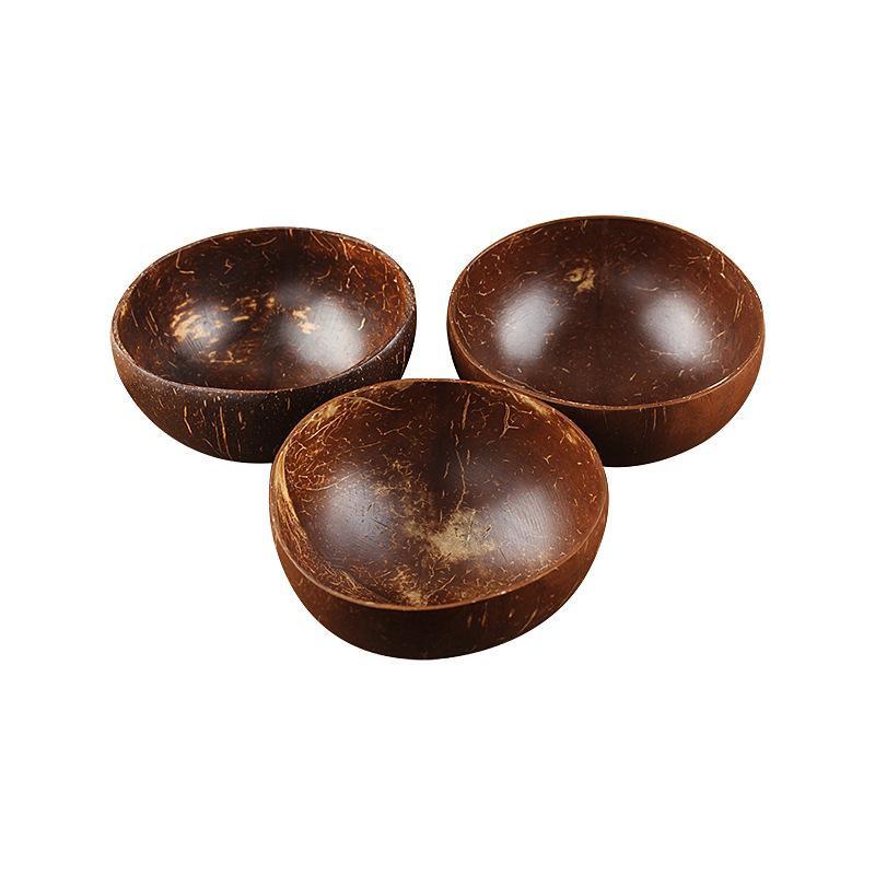 Kitchen Tableware Fashion Coconut Bowl Spoon Set Creative Coconut Shell Fruit Salad Noodle Rice Bowl Wooden Bowl Tableware