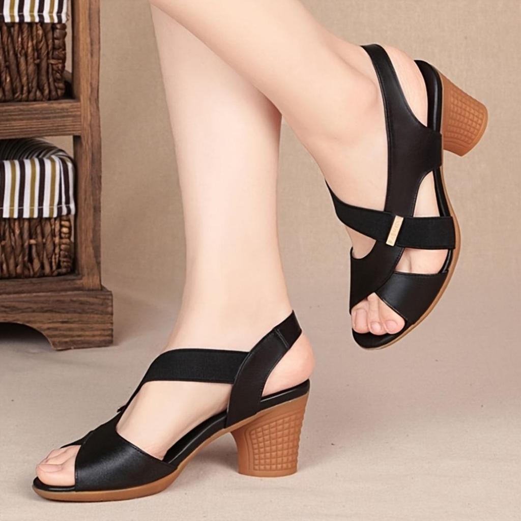 Elegant Brown Open Toe Women's Sandals - Comfortable Mid-heeled, Casual Summer Shoes, Chunky Heel, Non-slip Rubber Soles, High Heeled Sandals