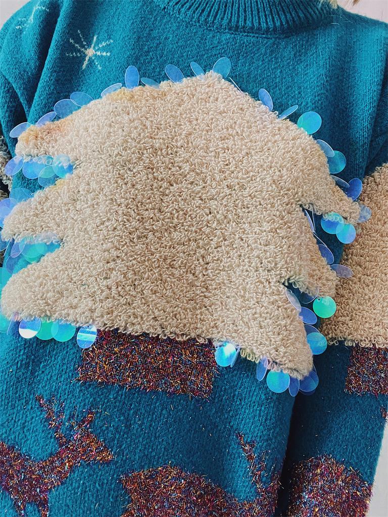 Christmas holiday sweater handmade sequined Christmas tree deer jacquard thick pullover sweater 3605