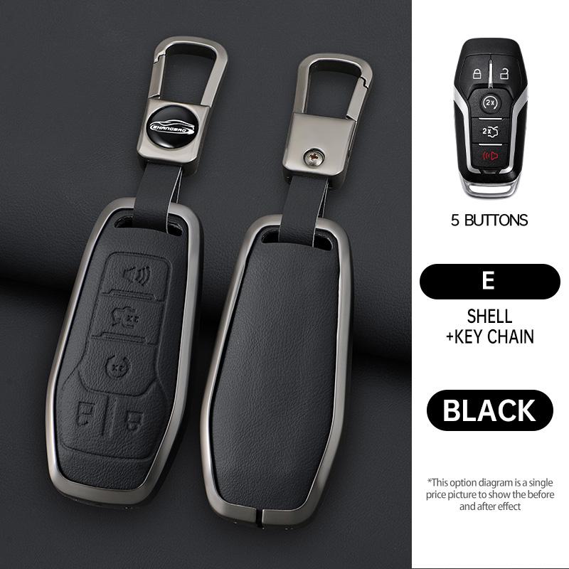 Zinc Alloy Genuine Leather Auto Smart Key Fob Cover Case Fit For Ford Fusion Mondeo Mustang F-150 Explorer Edge Auto Accessories