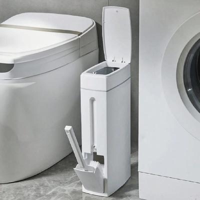 Ultra Dunne Badkamer Afvalbak Drukdeksel Stille Sluiting Ingebouwde Toiletborstelhouder Smalle Ruimte Plastic Afvalmand 4.5L Inhoud Badkamer Organizer