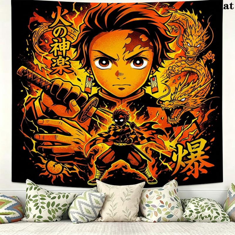 Demon Slayer Kimetsu No Yaiba Wall Tapestry Aesthetic Wall Hanging Printed Fabric Blanket Decorative Tapestries for Bedroom Living Room Home Decor