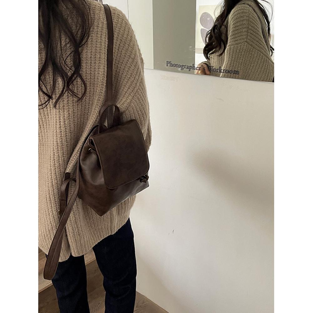 Urban Minimalist Vintage Hobo Backpack for Women - Soft PU Leather with Stitched Detailing Zip Inner Pockets & Flap Closure Trendy Casual Daypack