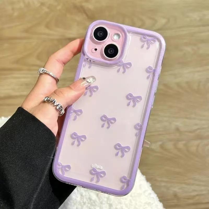 Süße Lila Rosa Schleife Weiche Klare Hülle Schutz für IPhone 15 14 13 12 11 14 Pro Max Weiche Kamera Schutzhülle für IPhone 15 iPhone 12 Pro Max