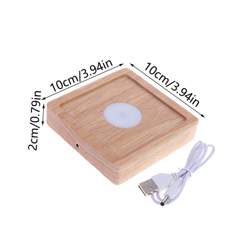 Square Led Wooden Lamp Holder Rechargeable Night Light Desktop Atmosphere Lamps Wood Panel Decorative Lights Base Art Fixtures
