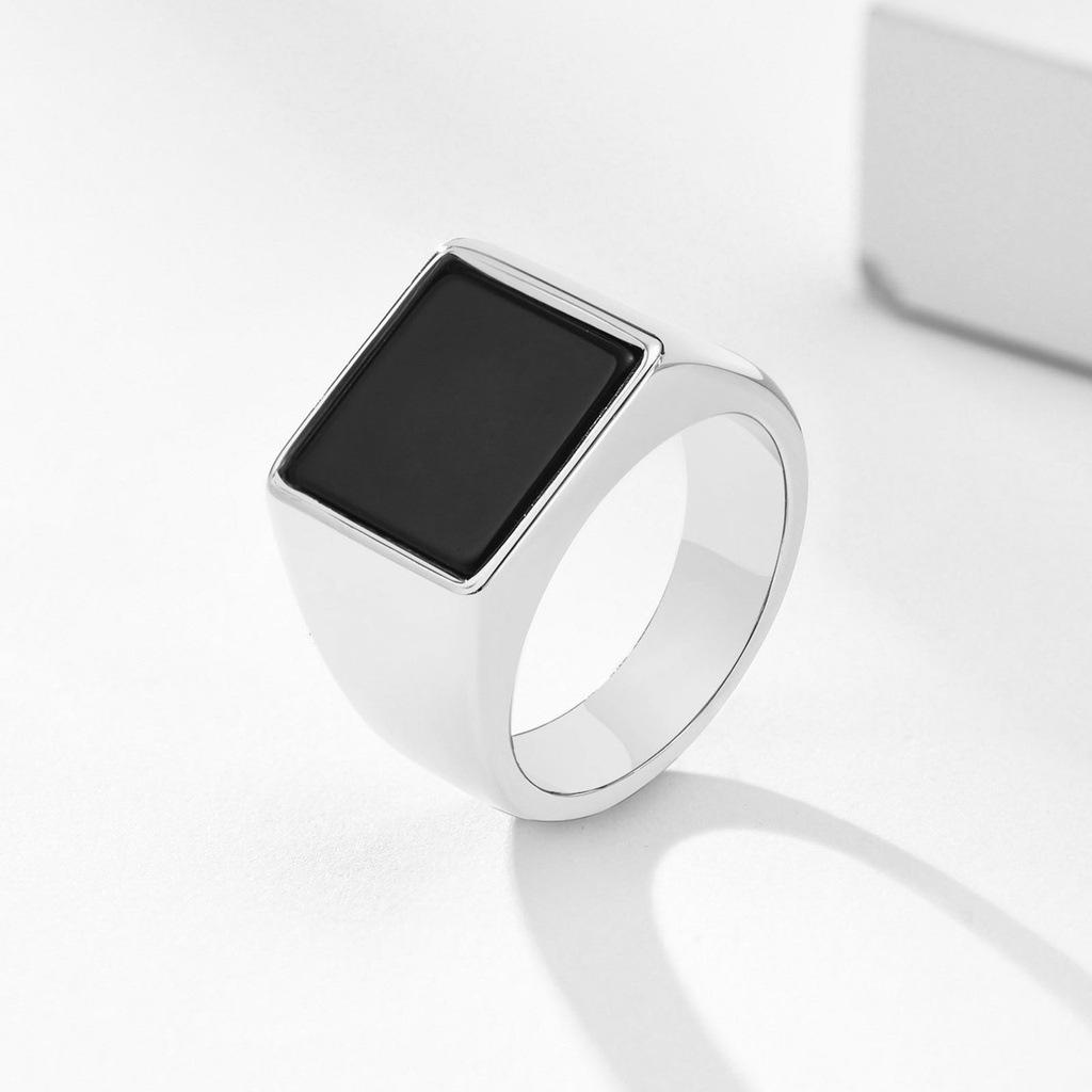 Simple Square Agate Stone Men's Fashion Jewelry Accessories Versatile Ring