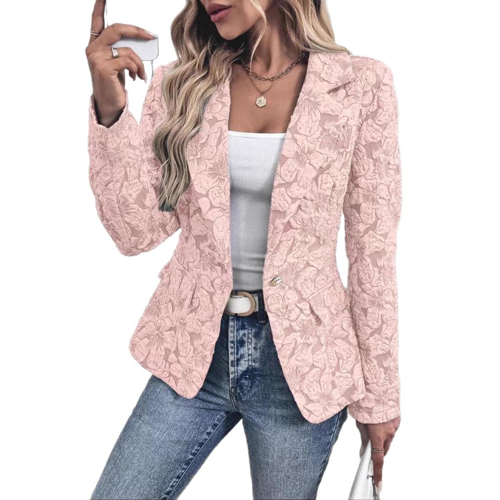 Giacca Blazer da Donna con Stampa Floreale Casual Vestibilità Larga Monopetto Revers a Tacca