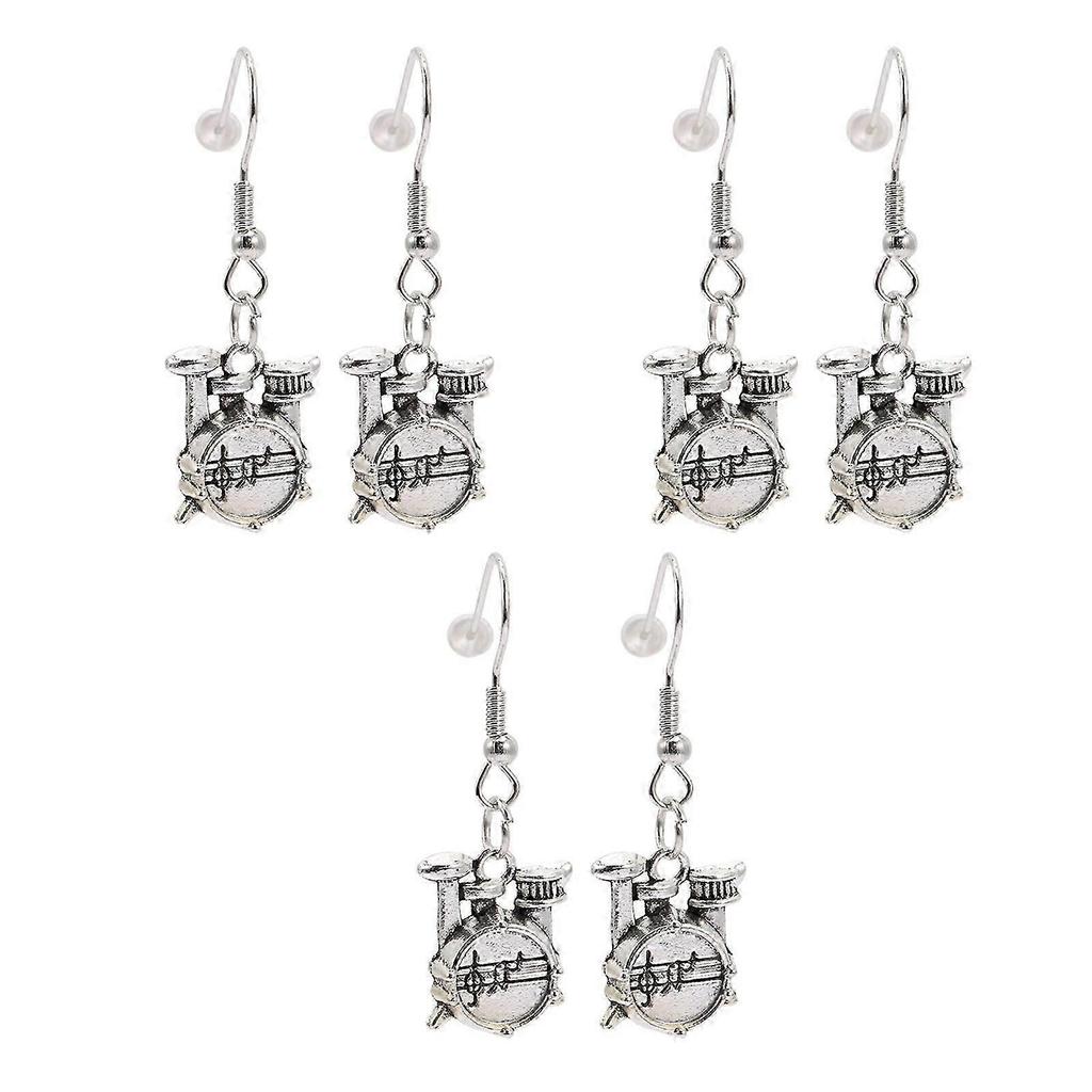 Drum Set Ear Drop Earrings Women Music Festival Jewelry Silver 4x1.5cm Ear Decoration 3 Pairs