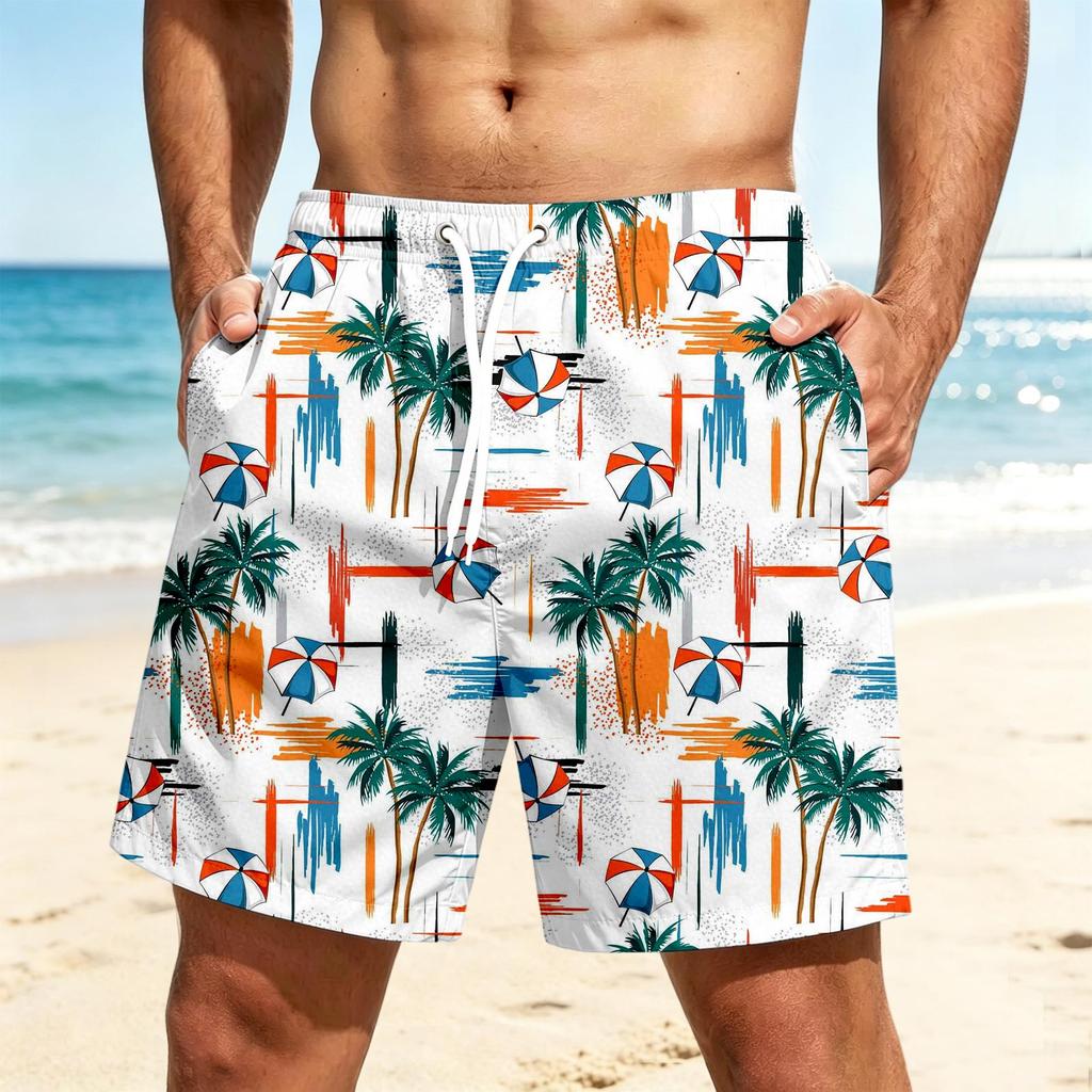 Men's Quick-Dry Hawaiian Print Beach Shorts for Summer Vacation