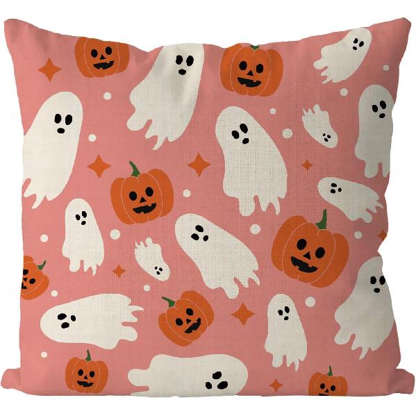 GAGEC Halloween Pillow Covers 18x18 Inch Ghost Pumpk Linen Pillowcase Holiday Farmhouse Throw Pillows Indoor Outdoor Couch Cushion Case for Home Sofa