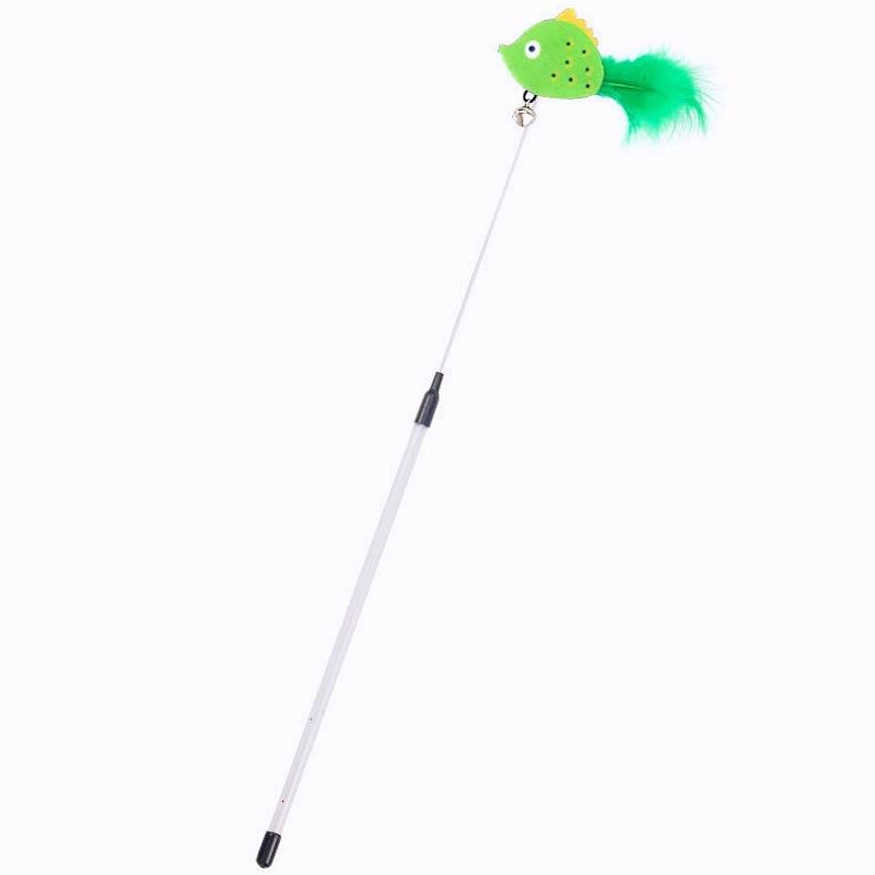 Cat Toy Feather Cats Teaser Stick Toy Retractable Cat Toys Interactive Spring Fish Stick Toys for Cats Scratching Pet Supplies