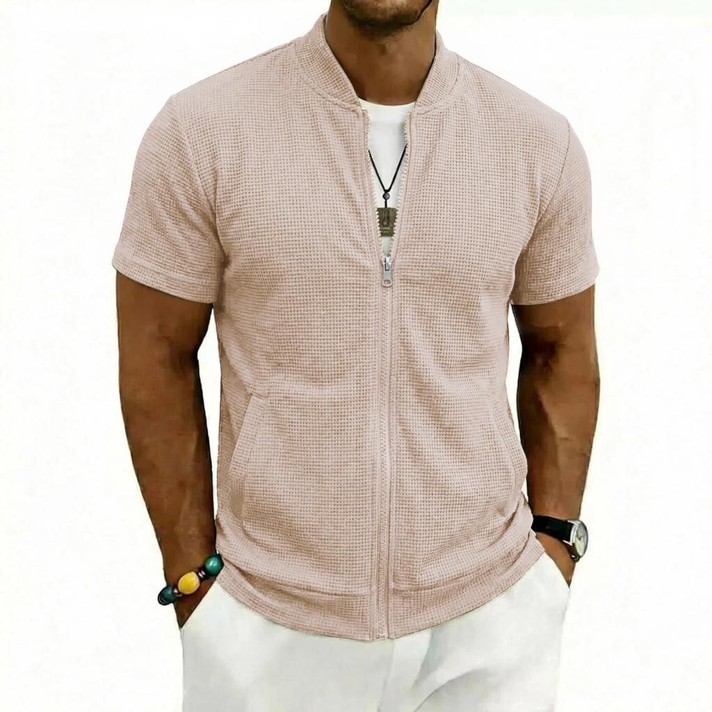 Men's Slim, Lightweight And Breathable Sports Zipper Shirt - Men's American- Casual Short-sleeved Top