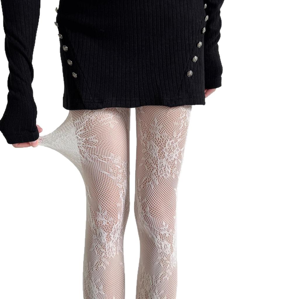 Collant in Pizzo Calze Bianche Puro Desiderio Sexy Rose Rete Vuota Leggings Sottili da Donna Primavera Estate