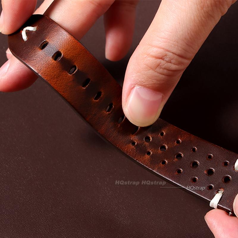 Breathable Genuine Leather Watch Strap Quick Release 20mm 22mm Cowhide Band Oil Wax Black Red Yellow Brown Women Men Watchbands