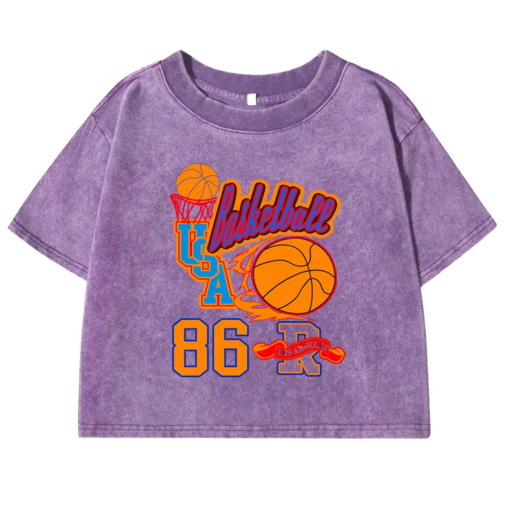 Basketball Usa 86 Letter Prints Washed Women T-Shirt Fashion Cotton Tee Shirts Street Short Sleeve All-Match T Shirt