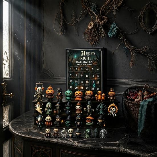 Surprising Box for Halloween Advent Calendar 2026, 31 Nights of Fright Countdown with Decorative Charms Mini Spooky Figurines, Home Desk Decor, Party