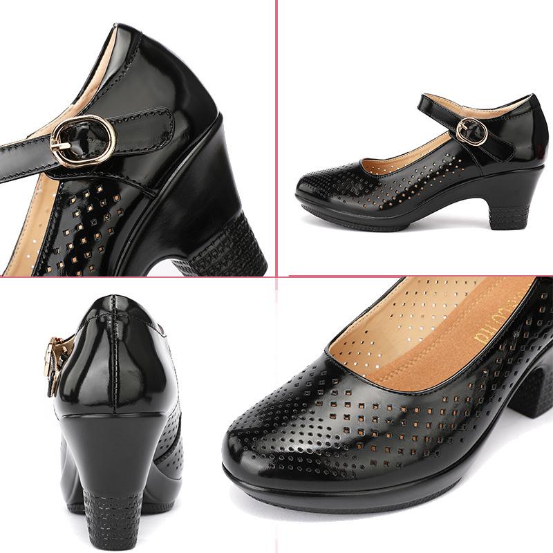 Women Black Genuine Leather Buckle Strap High Quality Shoes Women Dance Shoes Lady Fashion Spring Summer Red Comfort Heel Pumps