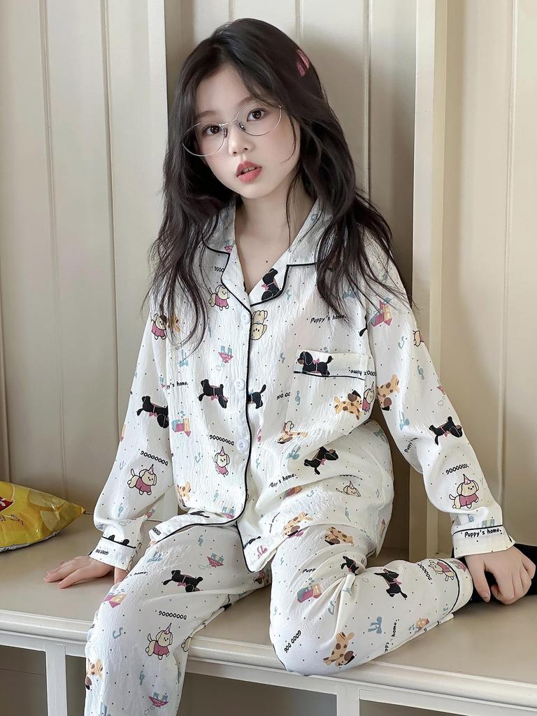 Girls' 2025 Autumn Cotton Pajama Set: Long-Sleeve Two-Piece Sleepwear