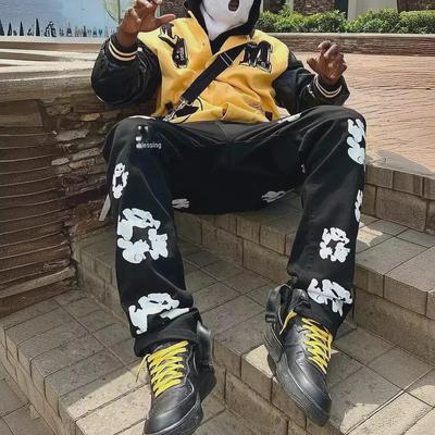 Y2K Kapok Print Loose Straight Cuffed Men's Hip-Hop Casual Pants