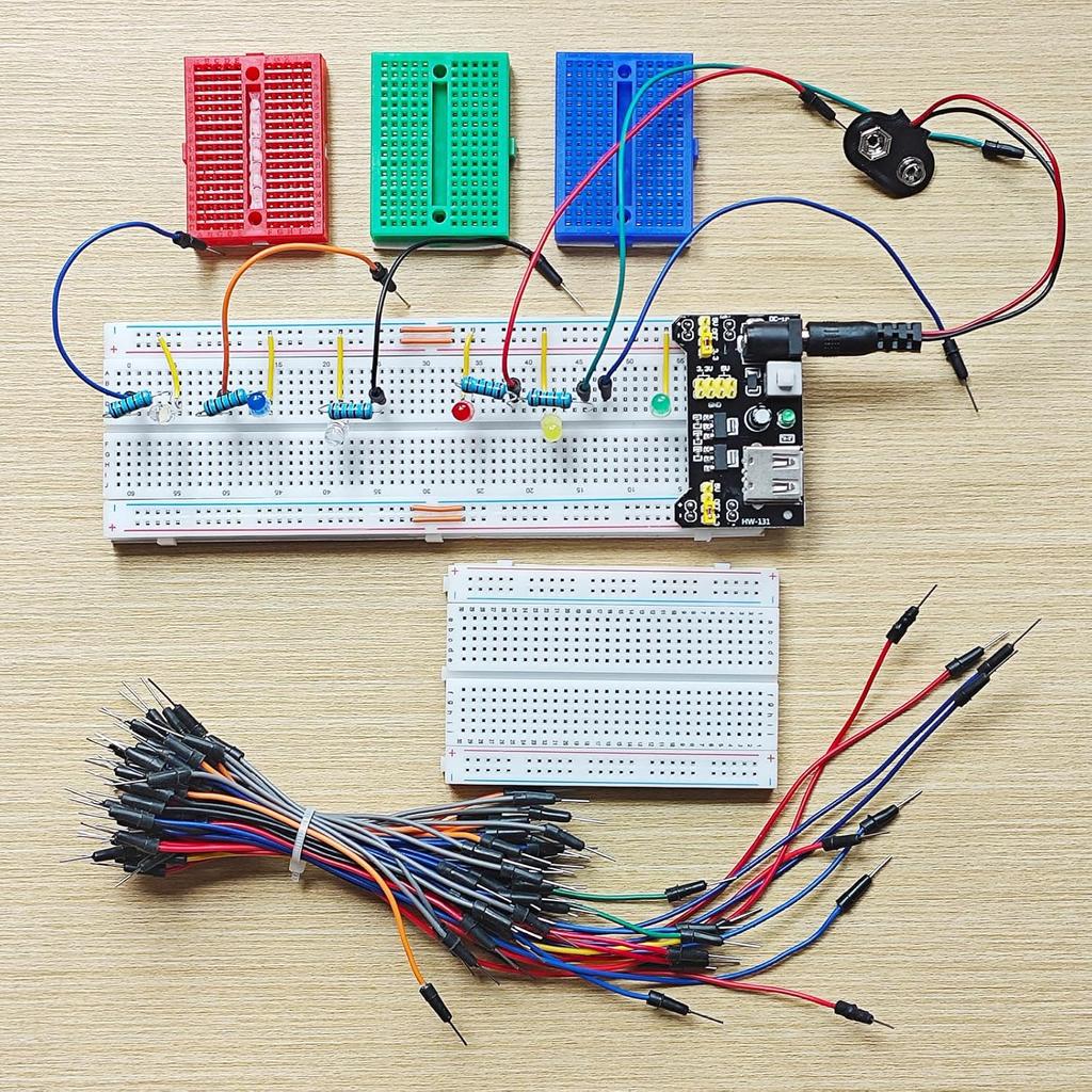Breadboard Kit with 830-Tie-Point, 400-Tie-Point Boards, 3x170-Tie-Point Mini Boards, 65Pcs Flexible Wires, 9V DC Adapter for Arduino, IoT & STEM