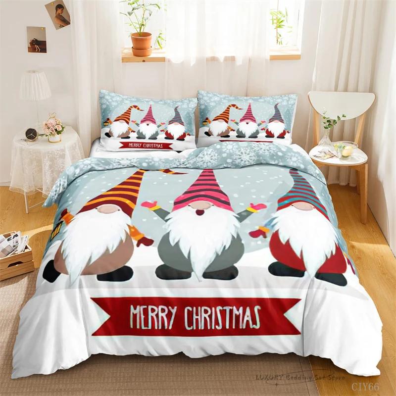 3Pc Duvet Cover Cute Cartoon Dwarf Christmas Series Bedding Set For Kids And Adults Single Double Queen 220X240 Room Decor Gift