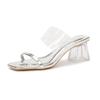 H368-2 Silver One-word Slippers with High Heels, Transparent Crystal and Summer Sandals, Solid Color Xiaoxiangfeng Shoes for Women