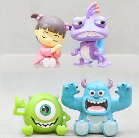 Monsters Inc 4Pcs Q Style Anime Action Figures James Sullivan Mike Randall Boggs Boo Model Toy Desktop Decor For Kids Anime Fans