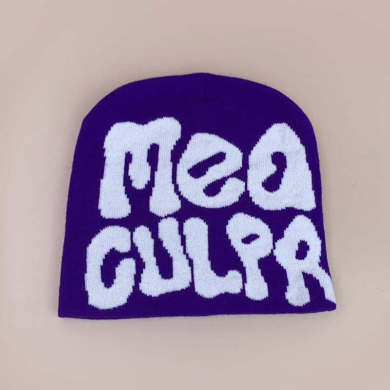 Cross-Border Wind Letter Jacquard Knitted Hat For Men And Women, Warm Contrasting Color, Hip-Hop Street Pullover Hat