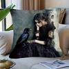 Gotisches Mädchen Kissenbezug Dunkle Fantasy Rabe Kissenbezug Vintage Viktorianischer Stil Heimdeko für Sofa Schlafzimmer Wohnzimmer Geschenk
