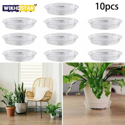 10pcs Garden Plant Saucer Drip Tray Round Pot Base Clear Snack Container PET Desktop Garbage Storage Tray Pack Snacks Tools