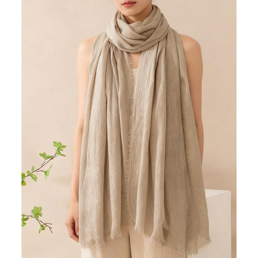 Used Linen Stole Shawl Large Gauze Muffler for Women (Beige) | Stylish, Present, Gift