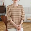 Plus Size Striped Round Neck Maternity T-Shirt for Middle-Aged and Elderly Women - Simple, Comfortable, and Versatile for Commuting.
