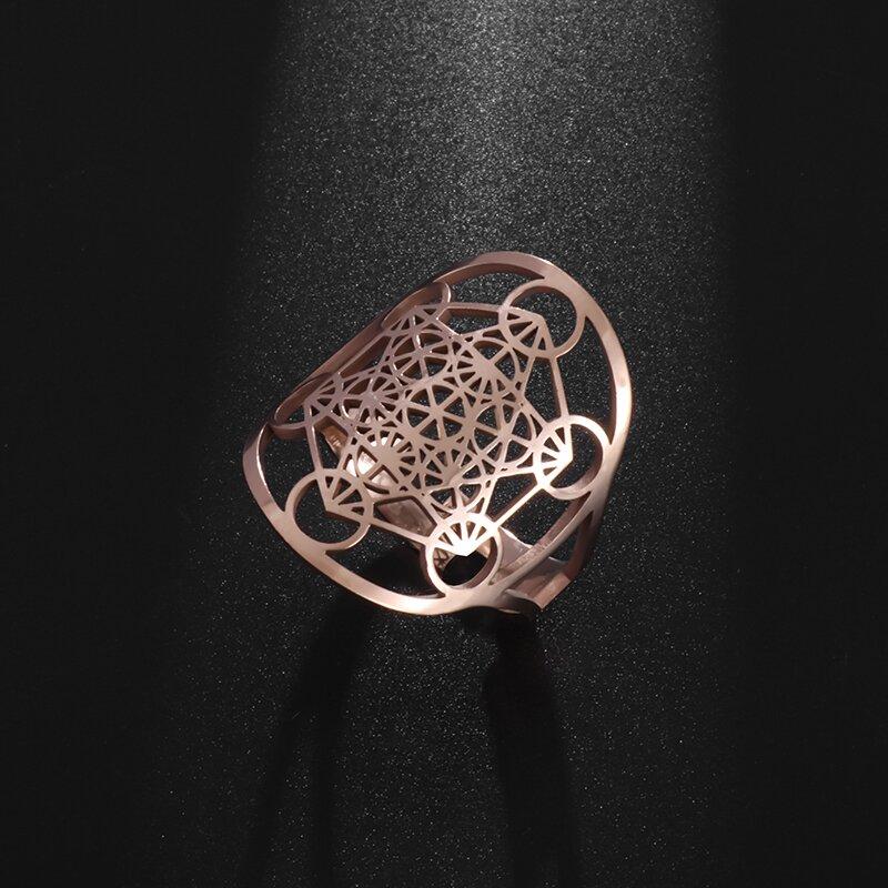 Metatron Ring Adjustable Size Archangel Signet Lotus Flower Ring Solomon Geometry Supernatural Women Jewelry
