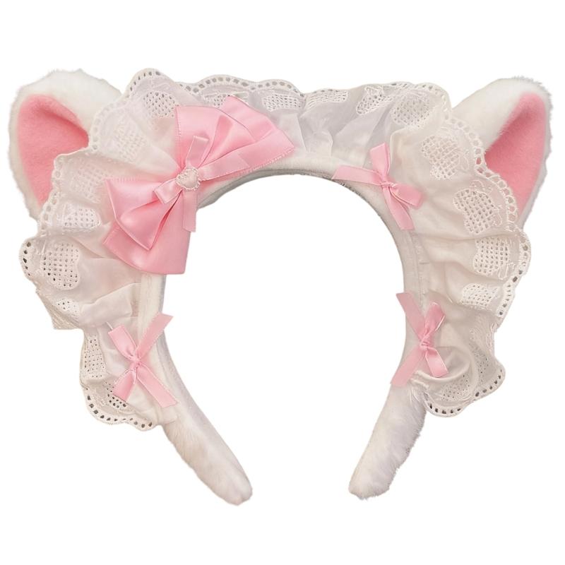 

Милые пушистые кошачьи ушки Бантик Аксессуар для волос Удобные повязки на голову Для повседневного использования Косплей Аниме Мода Повязка на голову белый