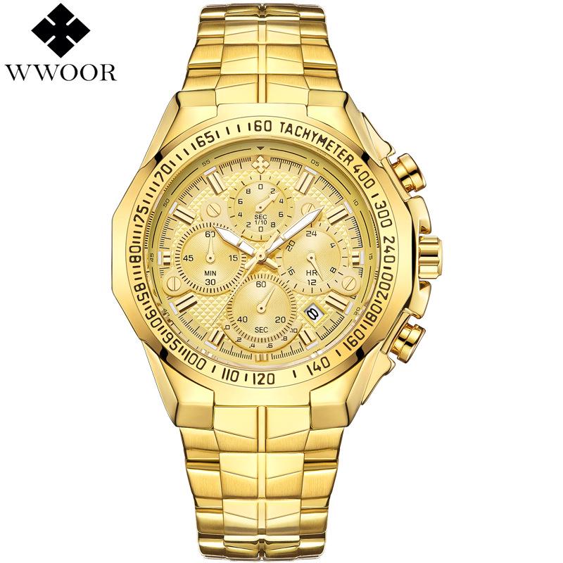 WWOOR Wò Ài 8868 Men's Trendy Luminous Steel Band Waterproof Quartz Sports Watch